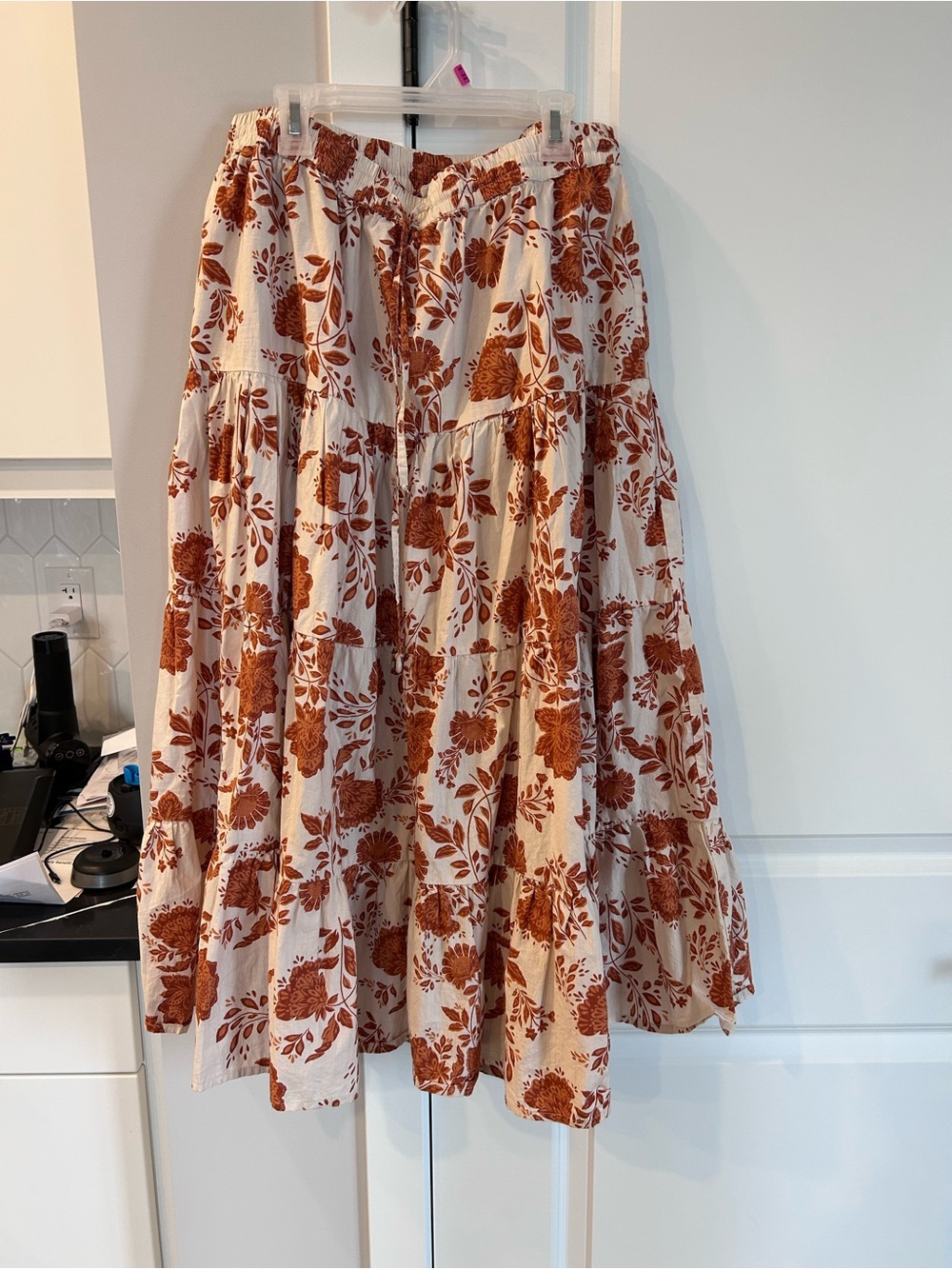 Bailey/44 Cream Rust Floral Tiered Maxi Skirt Boho Cottagecore Flowy Praire Chic